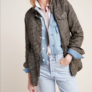 Marrakech Women’s Anthropology Sierra Safari Tiger Print Linen Jacket Size S